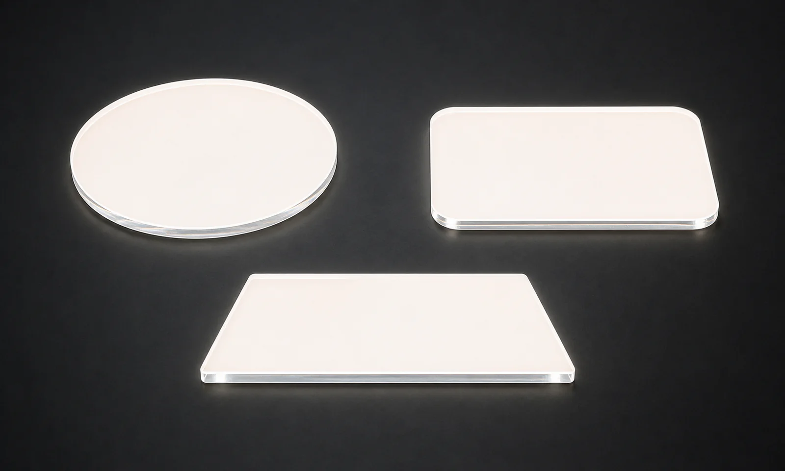 Round, rounded rectangular, and trapezoid custom light guide panels