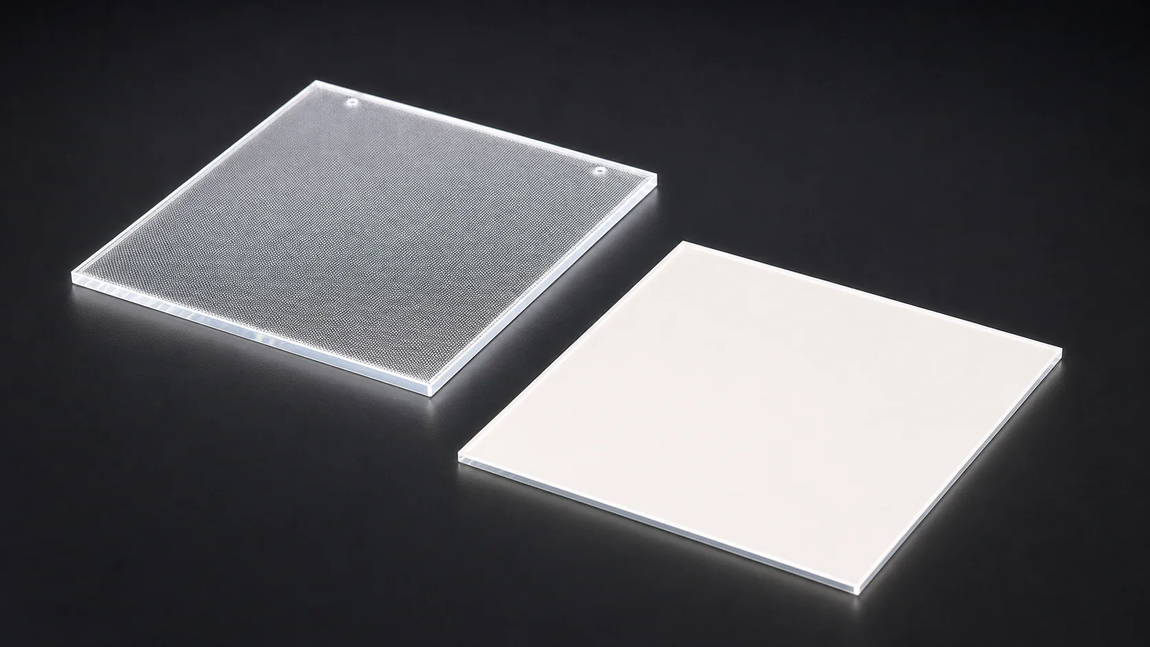 Rectangular laser-dot and smooth diffused PMMA light guide panels in a studio comparison